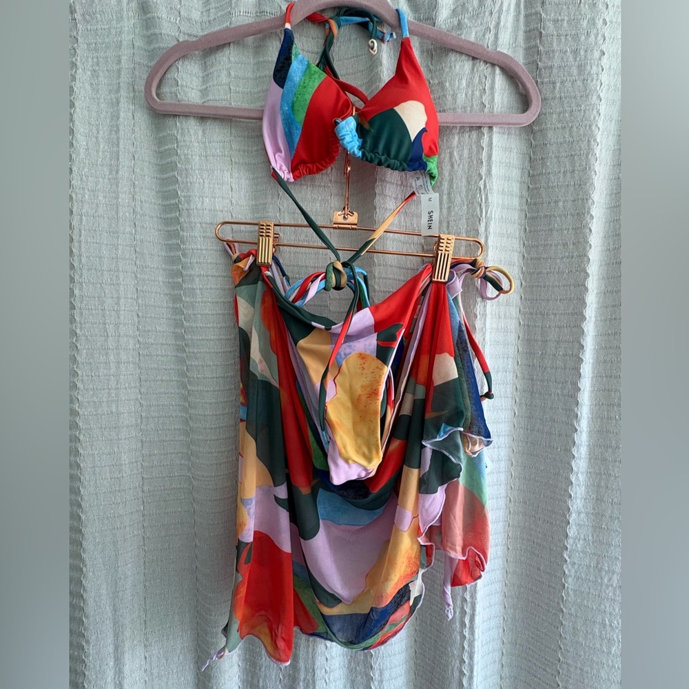 NWT - SHEIN Colorful Abstract Bikini 3pc Set Size M